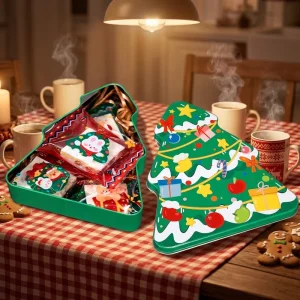 Customizable Christmas Tree Shaped Glossy Tin Box Tinplate Craft Packaging For Candy Chocolate Holiday Gifts