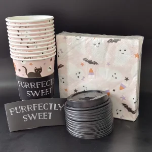 Customizable Disposable Halloween Paper Products Set Modern Style Napkins Plates Cups for Party