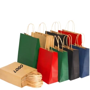 Customizable Disposable Kraft Paper Bags For Food Custom Print Logo Tote Art Gift Packaging Ribbon For Supermarket