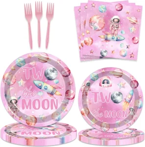 Customizable Disposable Tableware Sets Paper Tray Featuring White Rocket Moon Themed Items Graduation Christmas Valentine’s Day