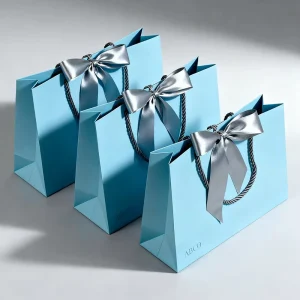 Customizable Gold Silver Laser Gift Paper Bag with Ribbon Luxury Holiday Party Packaging Carton Personalized Size and Logo Print