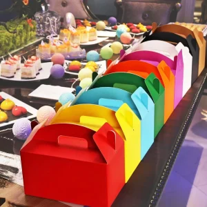 Customizable Packaging Mousse Macarons Cupcakes Party Favors Rainbow Color Portable Cake Boxes with Handle