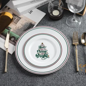 Customizable Plastic Plates for Xmas Personalized Festive Disposable Tableware Colorful Christmas Tree Design Plates