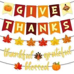 Customizable Thanksgiving Flag Holiday Party Decoration Turkey Pumpkin Harvest Festival Paper Banner
