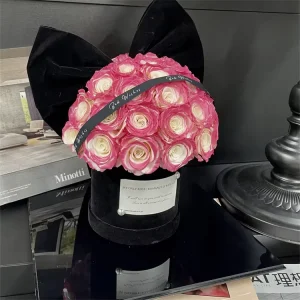 Customization Big Bowknot Decorated Holding Bucket Real Rose Gift Box Valentine’s Day Long Lasting Preserved Roses