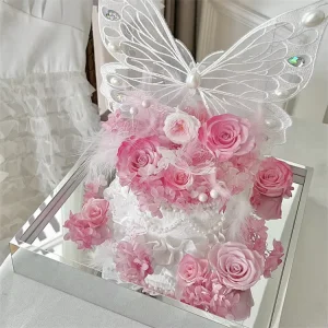 Customization Giant Simulation Butterfly Pearl Decoration Cake Shape Eternal Flower Preserved Dried Rose Gift Valentine’s Day