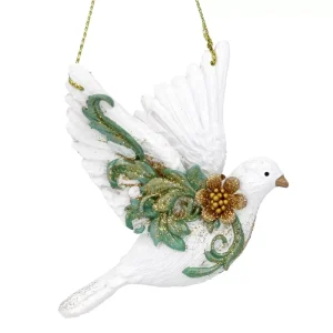 Customization Green Gold Design Dove Hanging Polyresin Christmas Tree Hanging Decoration Handmade Resin Xmas Indoor Home Decor