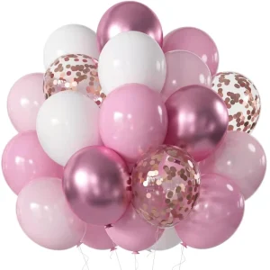 Customized 10inch 50 Pcs Matte Pink White Confetti Eco Friendly Latex Balloons for Party Graduation Halloween Princess