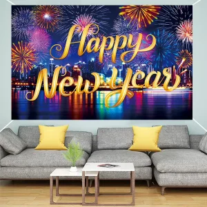Customized 110*180cm Modern New Year Celebration Party Backdrop Banner Happy New Year Photography Backdrop Decorations