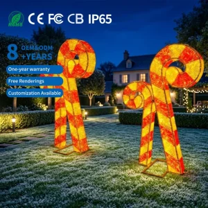 Customized 2D Candy Cane Outdoor Waterproof IP65 Multi-color High CRI 95 Light Motif for Landscape Holiday Festival Christmas