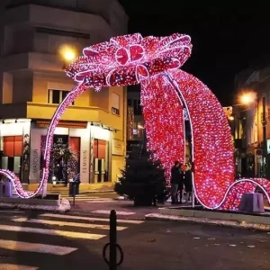 Customized 3D Large Christmas Light Bow Decoration for Outdoor Commercial Grade Winter Illumination