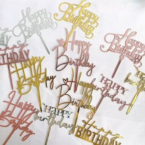 Customized Acrylic Happy Birthday Cake Topper Gold Silver Black Cake Topper Party Baking Decoration Supplies