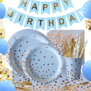 Customized Blue Polka Dot Hot Stamping Eco-Friendly Disposable Paper Plates Festive Christmas Thanksgiving Father’s Day Ramadan