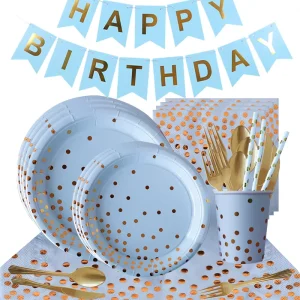 Customized Blue Polka Dot Hot Stamping Paper Plates Festive Christmas Thanksgiving Party Decoration Set for Birthday