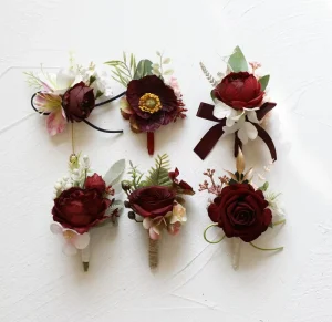 Customized Bridal Groom Wedding Prom Party Christmas Halloween Graduation Big Red Series Artificial Flower Brooch