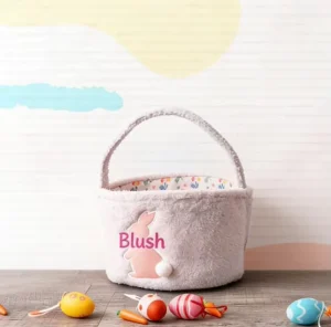 Customized Child Pink Plaid Pattern Cute Baskets Ruffled Edge Handmade Bunny Easter Gift Basket Reusable Durable