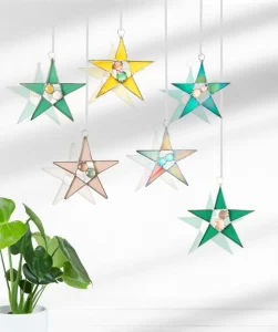 Customized Christmas Art Deco Stained Glass Wishing Star Coaster Set Square Round Storage Holiday Gift Home Decor Handmade