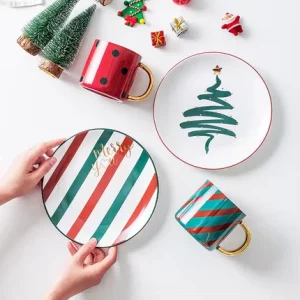 Customized Christmas Dining Plates Ceramic Dinnerware Christmas Tree Plate Hotelware
