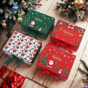 Customized Christmas Gift Boxes with Printed Logos, Bow Magnetic Folding Gift Box