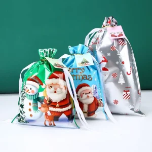 Customized Christmas PE Drawstring Plastic Bags Offset Printing for Candy Present Packaging Gift Giving Decorations