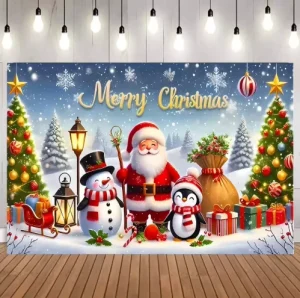 Customized Christmas themed Banners New Year Background Cloth Outdoor Festival Decoration Company Logo Banners Portable UV