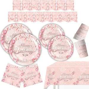 Customized Color Embroidered Embossed Party Paper Plate Set Cups Napkin Tablecloth for Birthday Girl Theme PTD 086