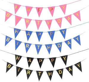 Customized Color Letter Pennant Happy Birthday Paper String Flag Banner Pull Flag Party Accessories Decoration