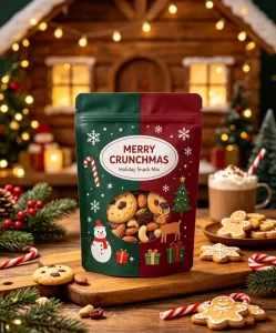 Customized Colorful Cute Winter Holiday Gift Bags with Clear Window Christmas Gift Packaging Stand up Bags