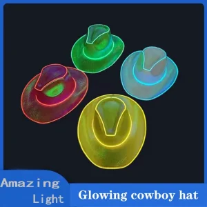 Customized Colorful LED Light Up Plastic Portable Adult Cowgirl Hat New Year Birthday Graduation Parties Bar Cosplay Costume