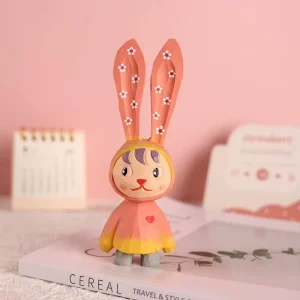 Customized Cross border Handmade Wood Carving Long eared Rabbit Wooden Handicraft Wooden Rabbit Desktop Car Ornament