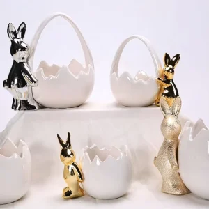 Customized Cute Bunny Design Porcelain Ceramic Easter Basket in Colors for Home Decor EG Brand