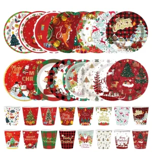 Customized Exclusive New Modern Christmas Theme Party Decoration Disposable Tableware Eco-friendly 7/9inch Paper Plate Paper Cup