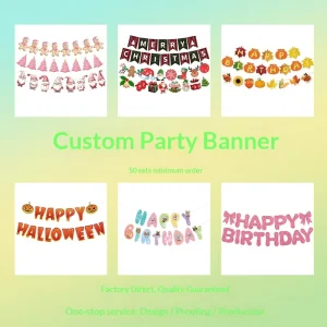 Customized Flower Theme Party Decoration Hanging Flag Colorful Custom Logo Paper Swallowtail Flag Banner Venue Layout Supplies