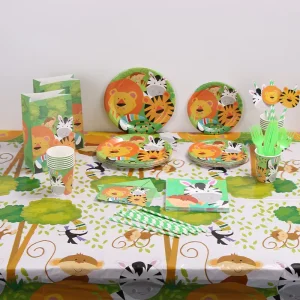 Customized Green Forest Animal Theme Birthday Party Supplies Pattern Disposable Tableware Party Decoration Set Paper Plate