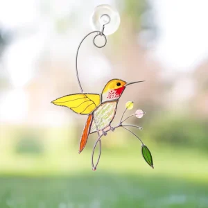 Customized Handcrafted Hummingbird Stained Glass Square/Round Suncatcher Art Deco Modern Design Customizable Decor