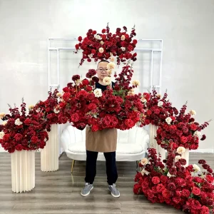 Customized High End Wedding Decoration Supplies High Quality Red Artificial Flower Decoration Set for Wedding Decoration