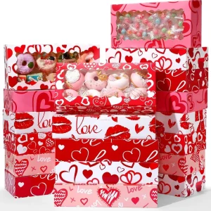 Customized Holiday Gift Box Heart Cookie Boxes with Window 12”*5.5”*2.5” Bakery Candy Containers for Valentines Party Favors