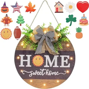 Customized Interchangeable Seasonal Welcome Sign With Led Christmas Halloween All Festival Front Door Hanging Decorations