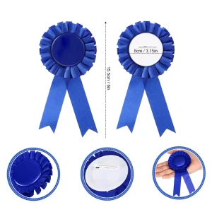 Customized Logo Award Rosettes Ribbons Badge Awards Party Accessory Brooch Satin Fabric Girl Tinplate Badge Ribbon Rosette Bow