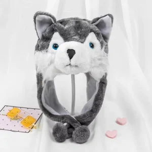 Customized Lovely Soft Animal Plush Hats Cute Plush Wolf Hat Halloween Party Costume Accessories for Teen Adult