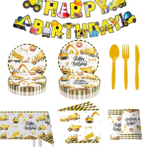 Customized Modern Tractor Paper Plate Cup Banner Set Disposable Tableware for Kids’ Birthday Wedding Festive Party Supplies