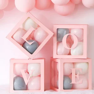 Customized Pink White Cardboard Party Decoration Love Baby Shower Transparent Balloon Box Christmas