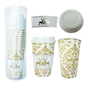 Customized Printed High Quality 16 Oz Eco-Friendly Tropical Disposable Paper Cups Lid Sleeve for Wedding Party Supplies