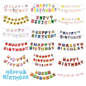 Customized Printing Banner Happy Birthday Theme Digital Printing Print Hanging Banner Paper Flags for Birthday Decoration Party