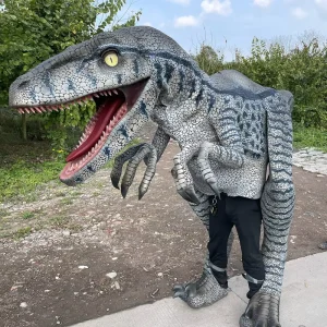 Customized Realistic Light Weight Waterproof Dinosaur Costume Raptor Roaring Sound Indoor Outdoor Adult Shopping Mall Daycare