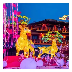 Customized Traditional Chinese Festival Lantern Colorful Cloth Animal Lights Christmas Theme Reindeer Crafts for Indoor Outdoor