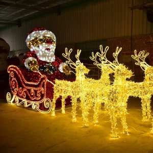 Customized Waterproof Santa Claus with Reindeer Sledge 3D LED Motif Light for Plaza and Garden