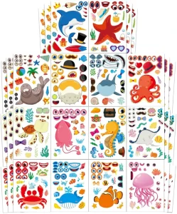 Cute Animal Sticker Sheet Make a Dino Face Gift Birthday Party Decorate Waterproof Durable Vinyl Decal Stickers