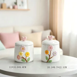 Cute Bunny Figurine Easter Spring Ceramic Pitcher Teapot Storage Jar Hand Painted Embossed Flower Easter Ceramic Tableware