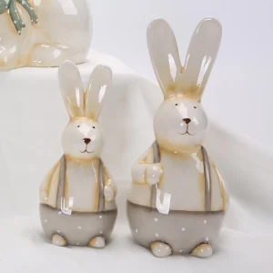 Cute Bunny Rabbit Figurine Spring Easter Ceramic Ornament for Home Living Room Party Decorations